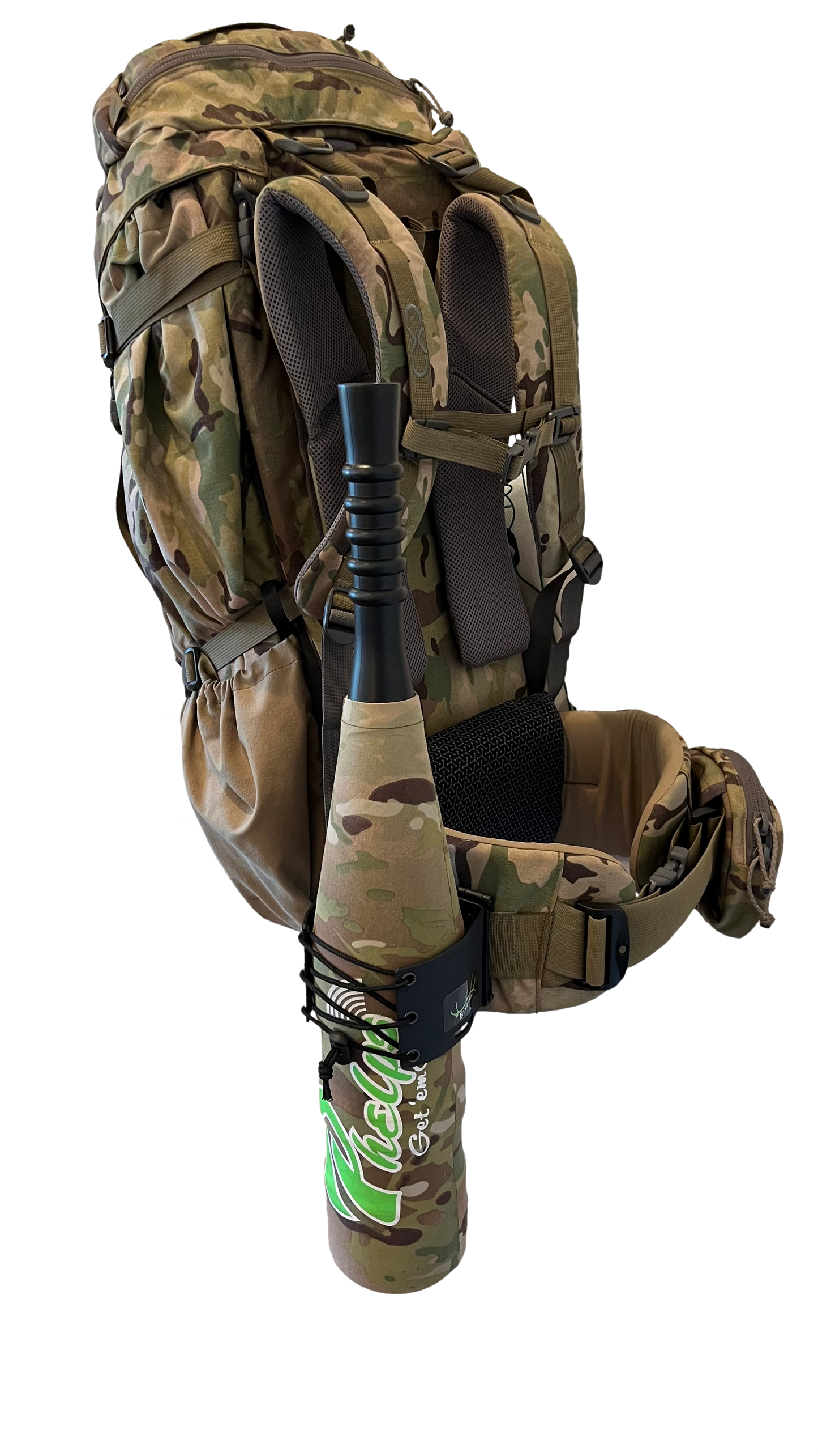 Bend-Able V2 Adjustable Bugle Tube/ Water Bottle Holder – Secure, Silent Carry for Elk Callers | Fits Most Bugle Tubes | Attaches to Backpack Hip Belt or MOLLE System