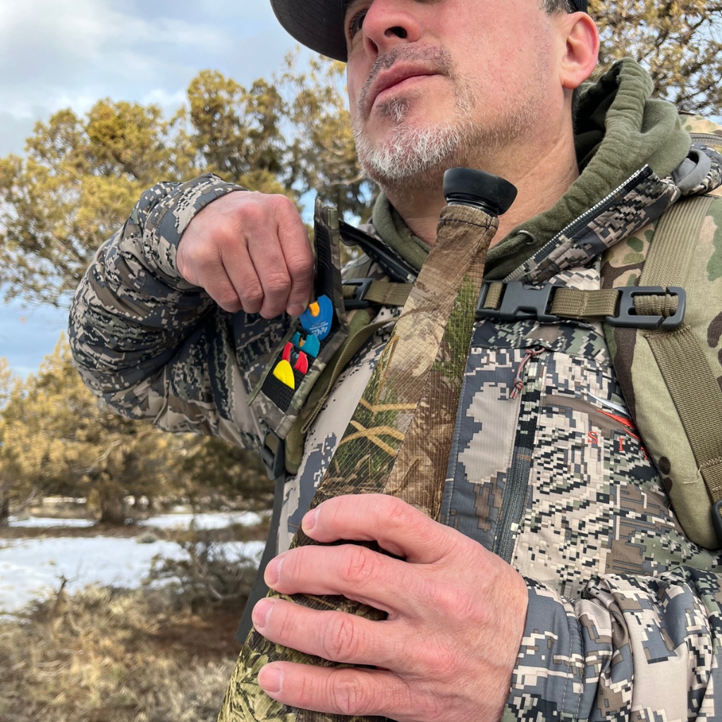 Bend-Able Reed Quiver Express – Mouth Call Holder for Elk & Turkey | Magnetic Flap Reed Organizer Attaches to Backpack, Bino Harness, or Worn with Neck Lanyard