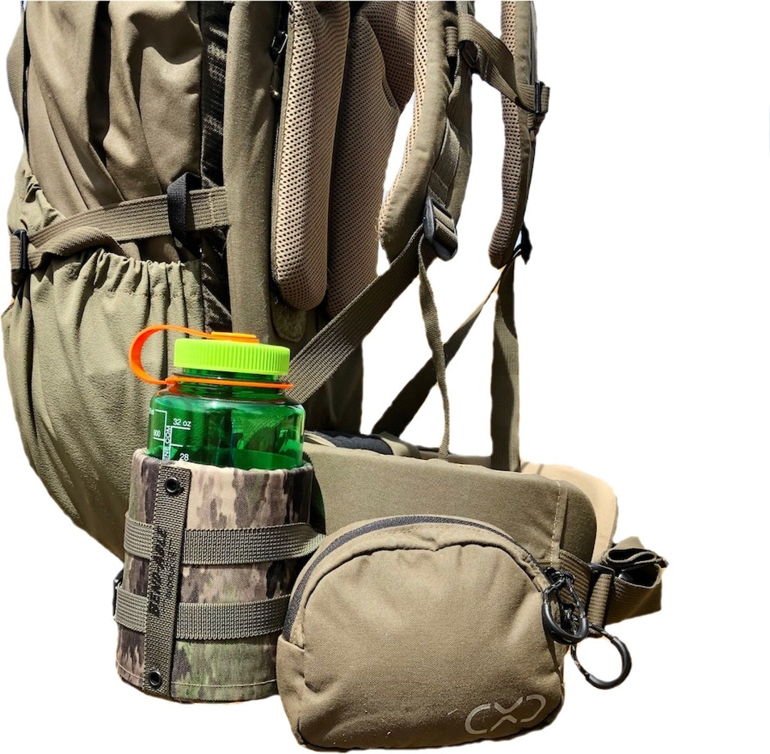 Bend-Able Water Bottle Holder in Camo Fabric, Great for Hunting, Fishing, Backpacking