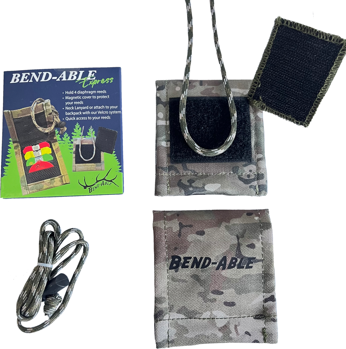 Bend-Able Reed Quiver Express – Mouth Call Holder for Elk & Turkey | Magnetic Flap Reed Organizer Attaches to Backpack, Bino Harness, or Worn with Neck Lanyard